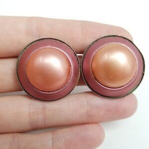 Vintage Pink Dome Clip On Earrings, Retro 70s Style, Estate